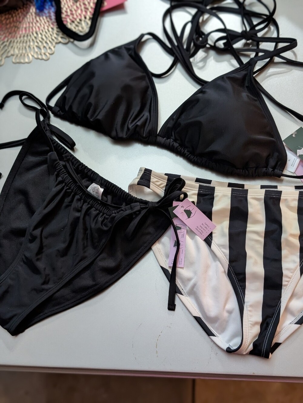 Shade & Shore Black and White Striped Bikini Bottom